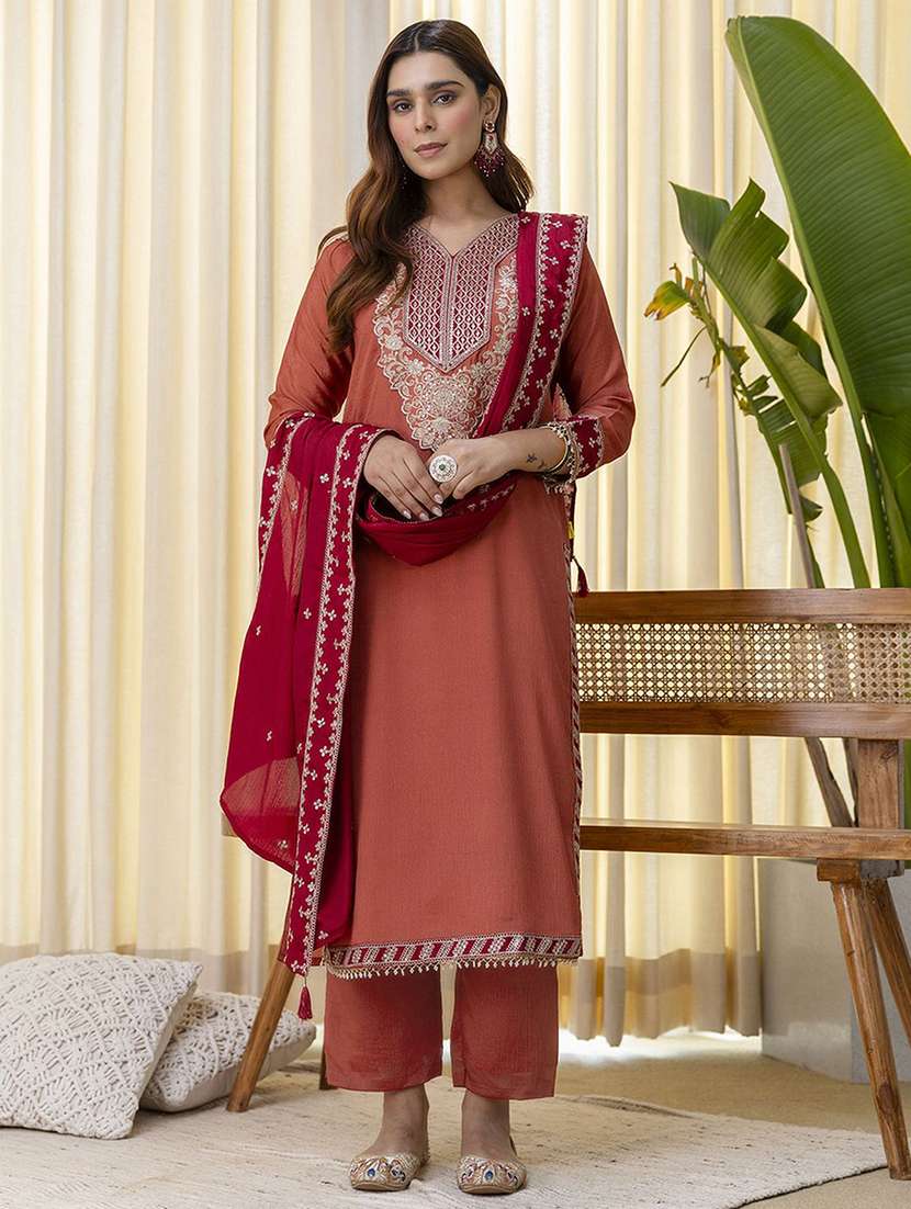 women orange kurta dupatta set - 22440409 -  Standard Image - 2