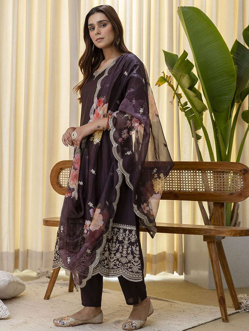 women brown kurta dupatta set - 22440411 -  Standard Image - 2