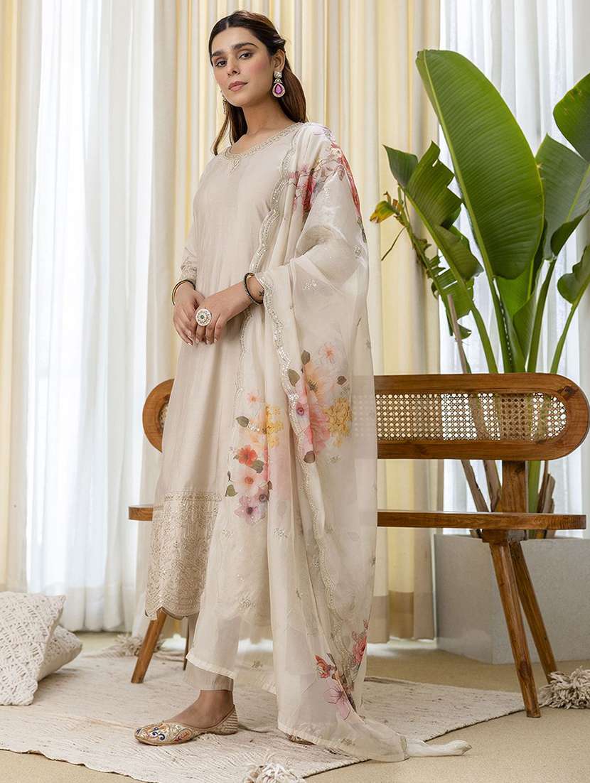 women grey kurta dupatta set - 22440412 -  Standard Image - 2