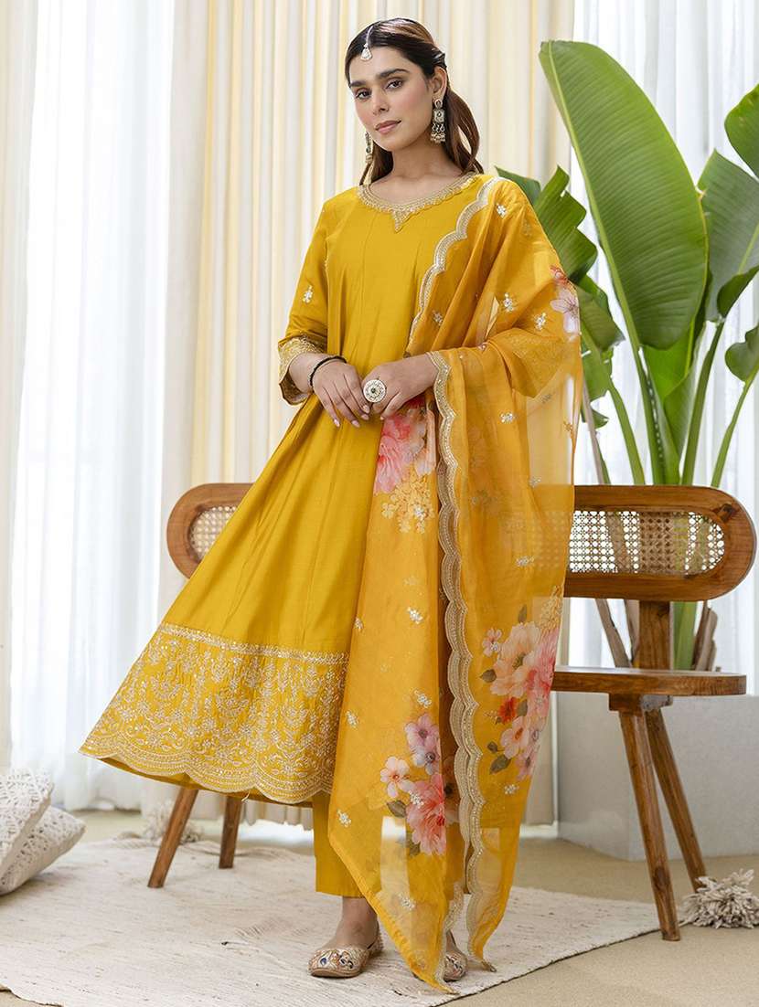 yellow silk blend kurta dupatta  set - 22440413 -  Standard Image - 2