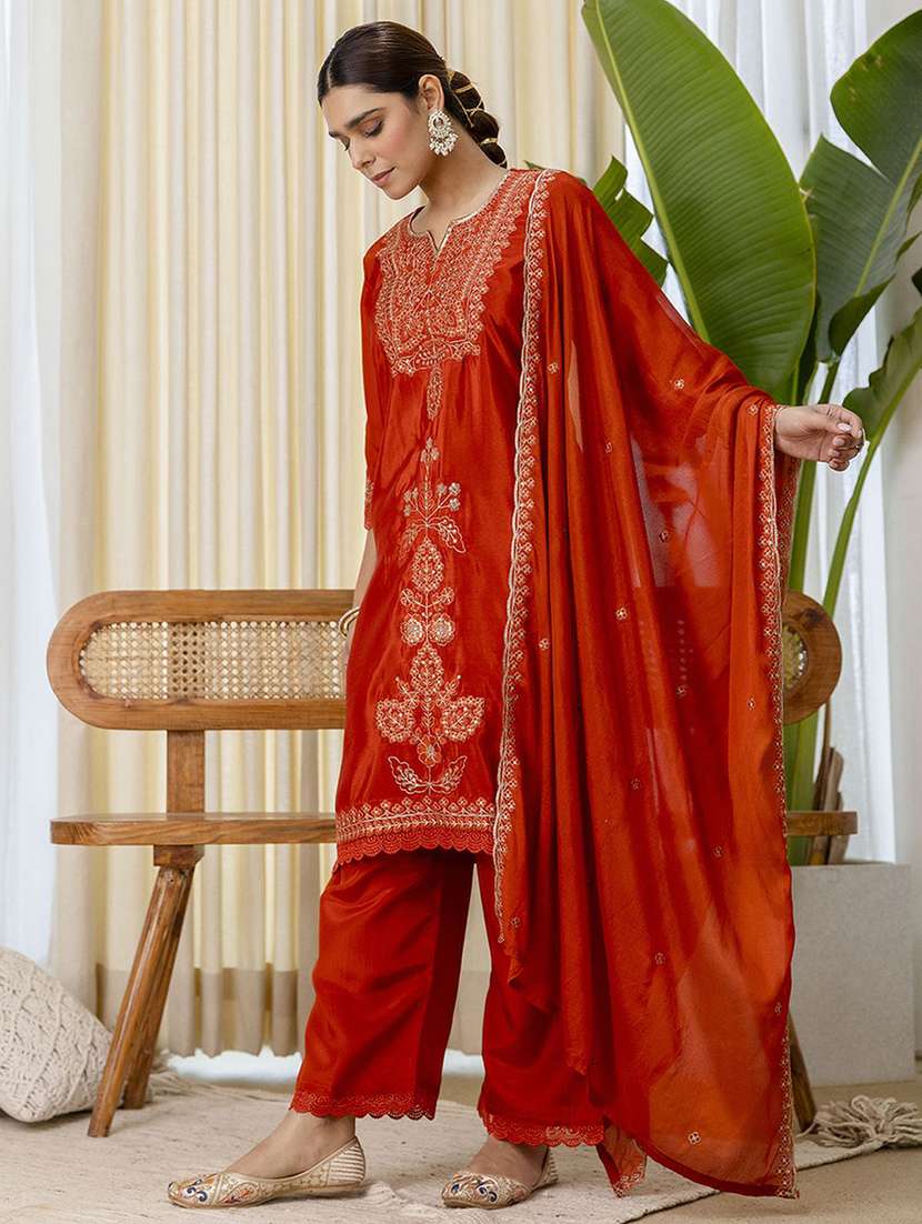 Women Orange Kurta Dupatta Set - 22440415 -  Standard Image - 2