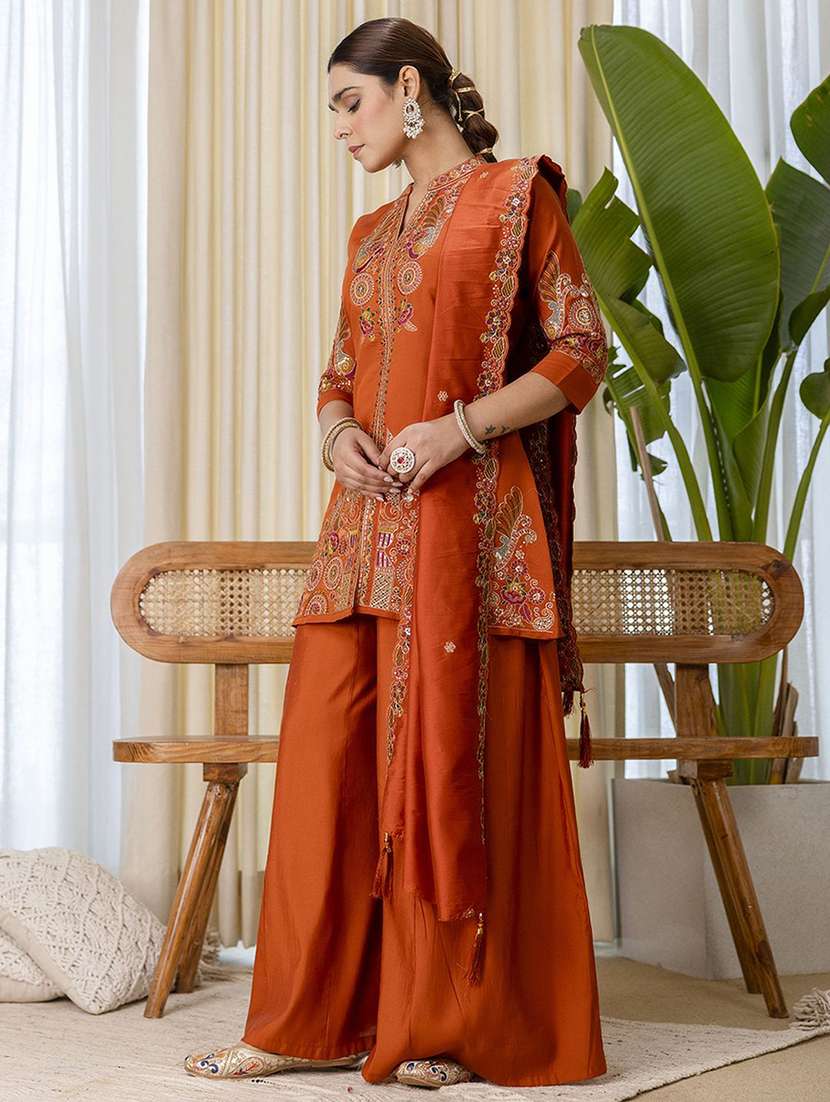 women self design orange kurta dupatta set - 22440423 -  Standard Image - 2