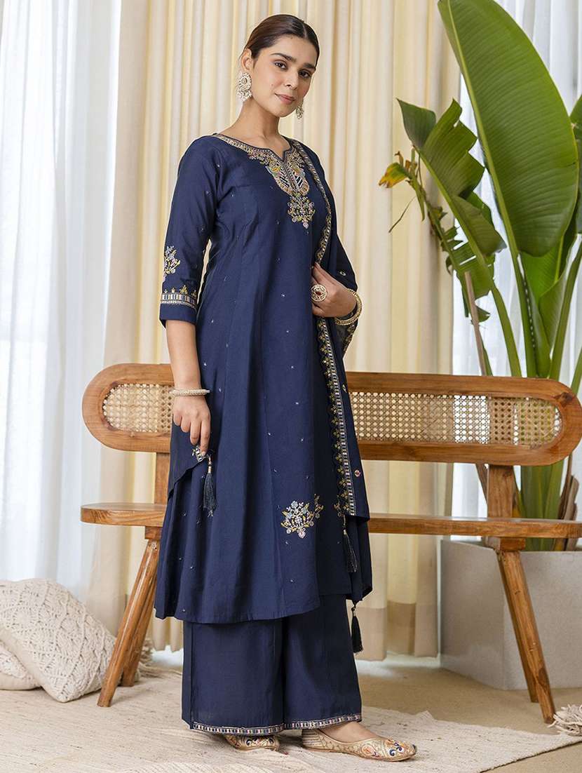 women blue kurta dupatta set - 22440424 -  Standard Image - 2