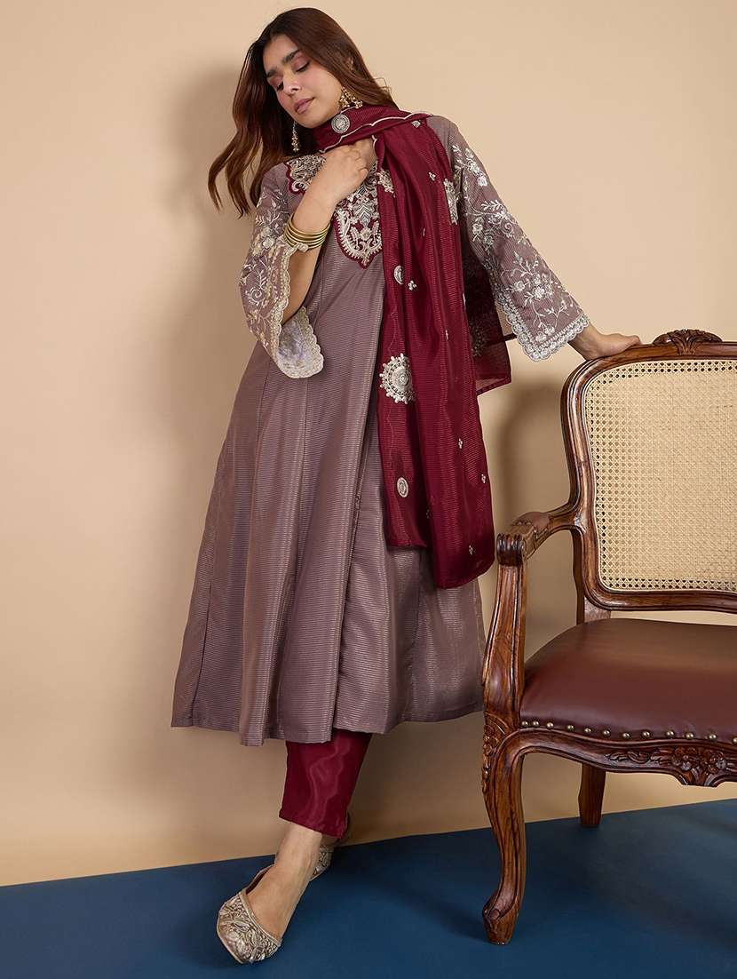 women grey kurta dupatta set - 22440427 -  Standard Image - 2