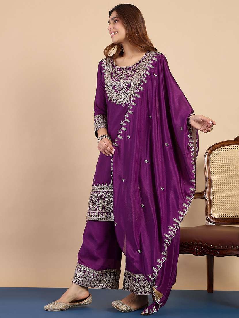 women purple kurta dupatta set - 22440448 -  Standard Image - 2