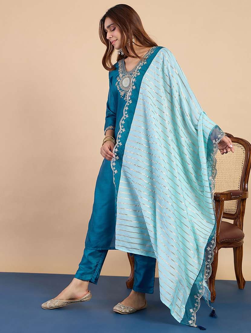 women self design blue kurta dupatta set - 22440451 -  Standard Image - 2