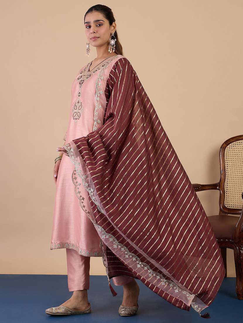 women self design orange kurta dupatta set - 22440453 -  Standard Image - 2