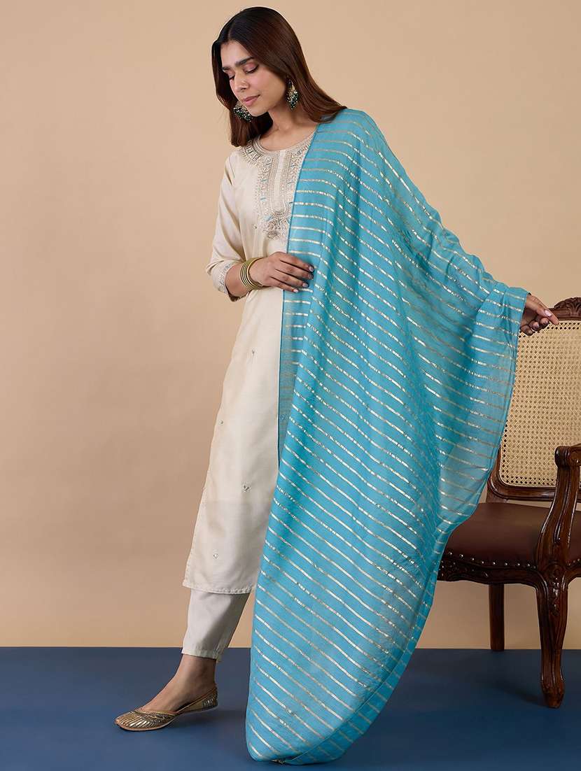women self design white kurta dupatta set - 22440454 -  Standard Image - 2