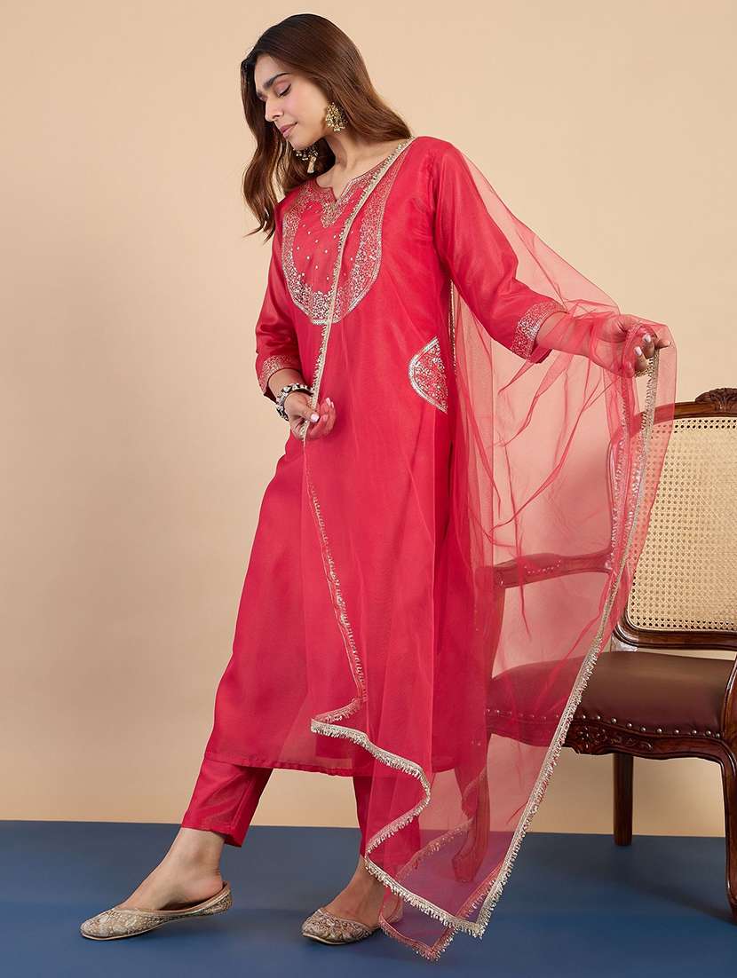 women pink kurta dupatta set - 22440456 -  Standard Image - 2