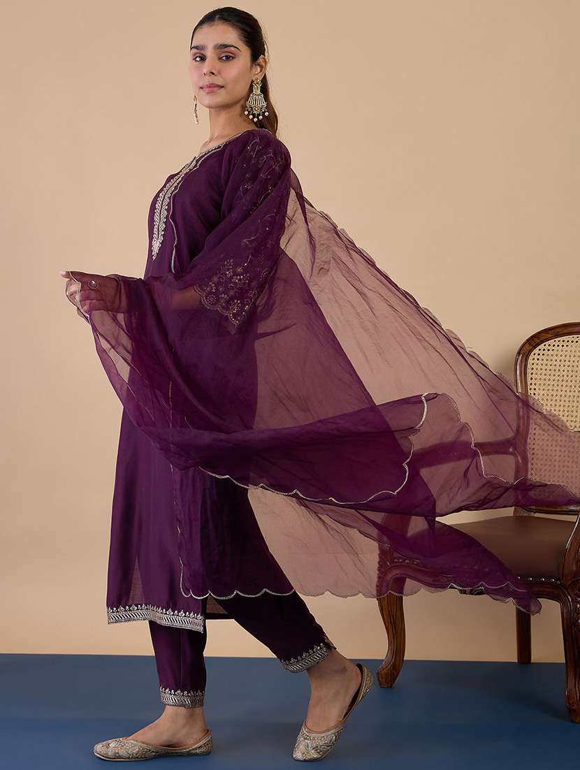 women purple kurta dupatta set - 22440458 -  Standard Image - 2