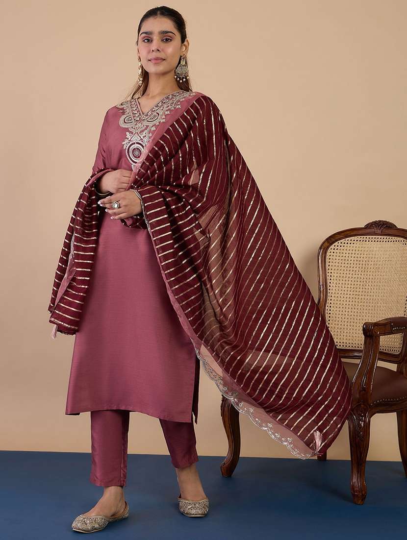 women brown kurta dupatta set - 22440468 -  Standard Image - 2