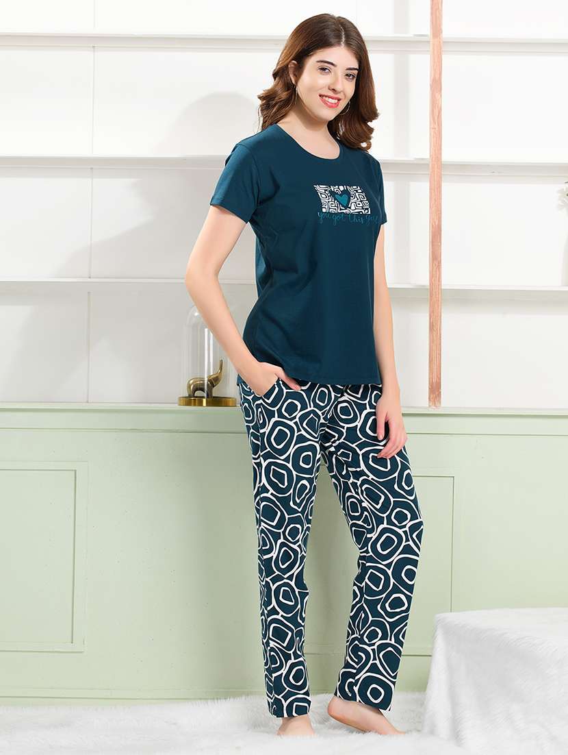women green  printed cotton pyjama set nightwear set - 22440729 -  Standard Image - 2