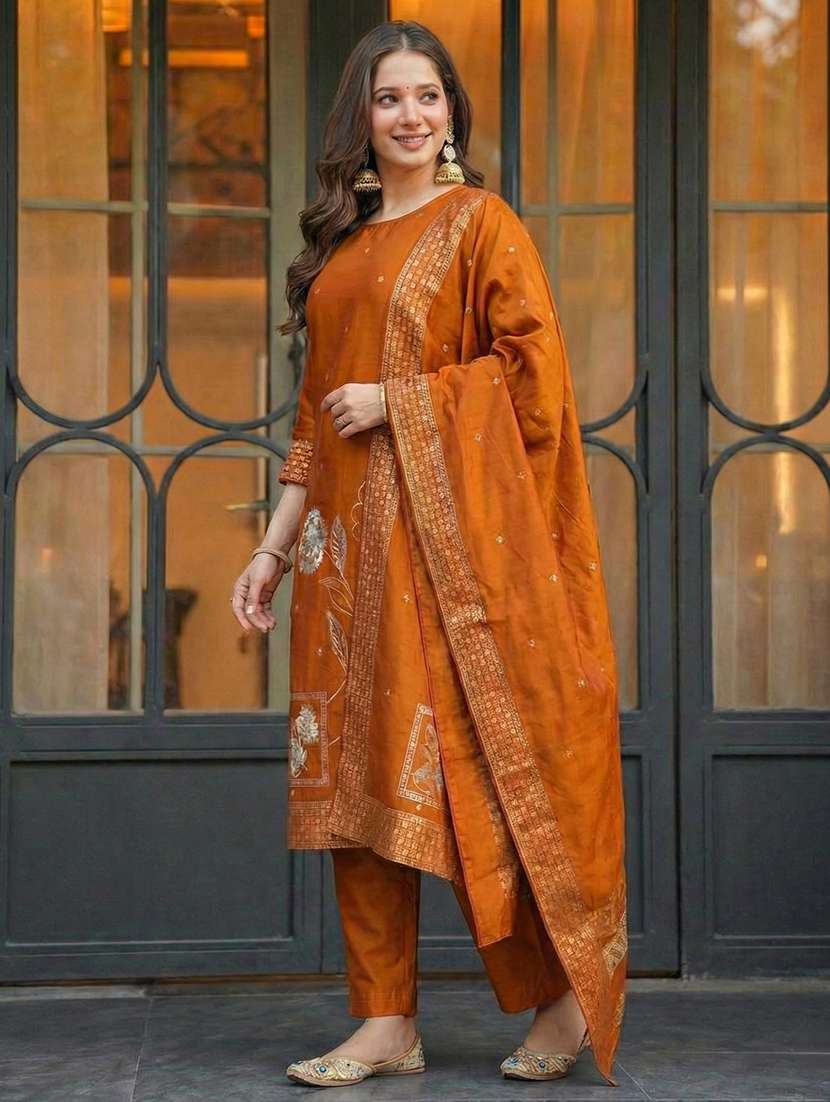 women self design three quarter sleeve kurta pant with dupatta set - 22440834 -  Standard Image - 2
