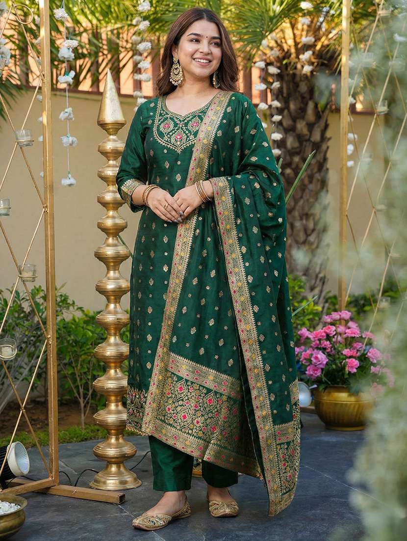 women self design three quarter sleeve kurta pant with dupatta set - 22440835 -  Standard Image - 2