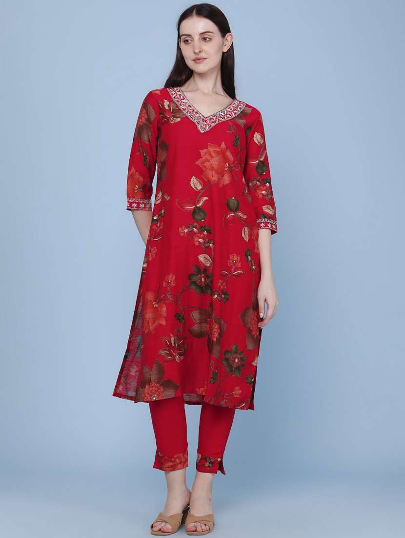 women printed three quarter sleeve kurta pant set - 22441000 -  Standard Image - 2