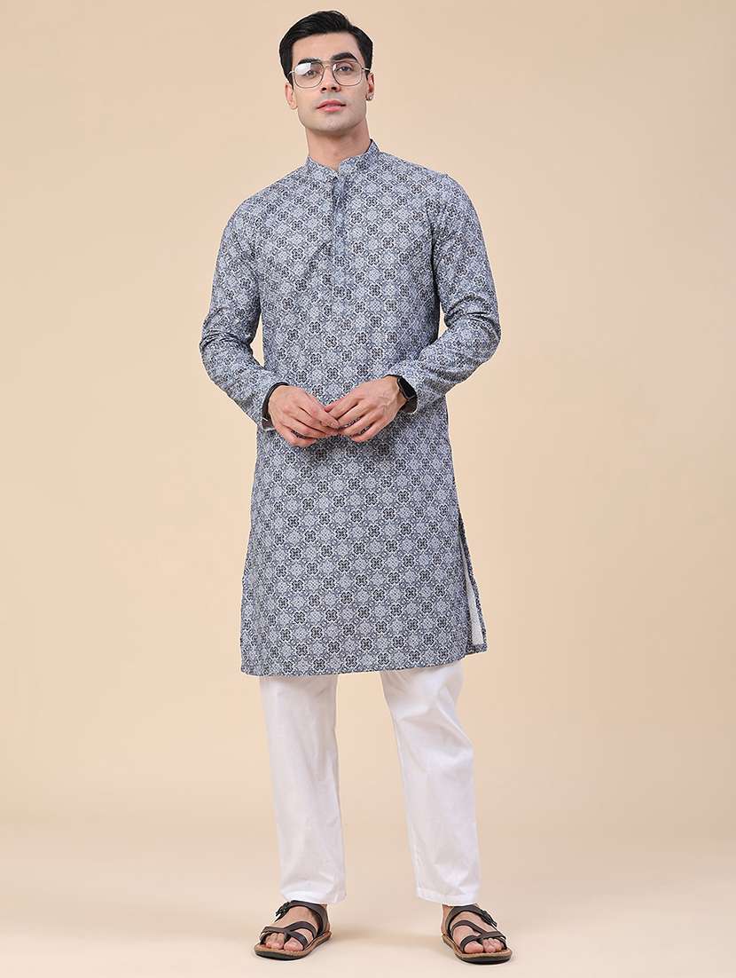 men printed long sleeves kurta and pyjama set