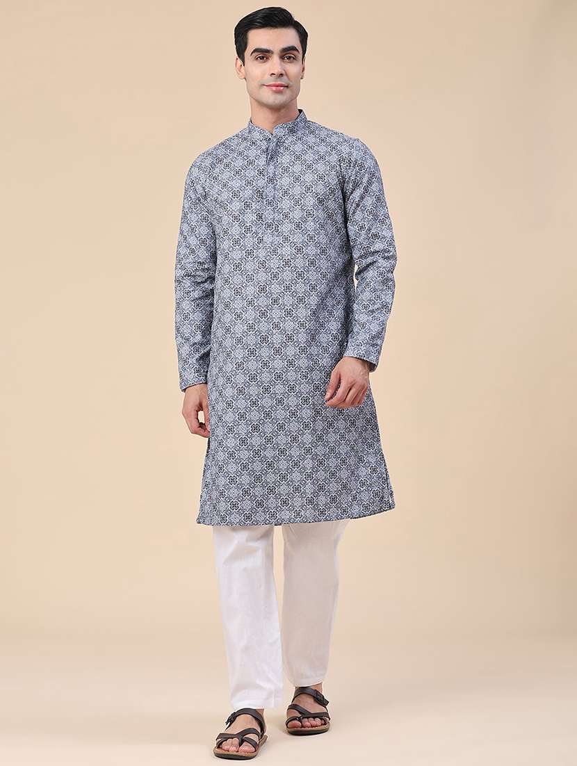 men printed long sleeves kurta and pyjama set - 22441036 -  Standard Image - 2