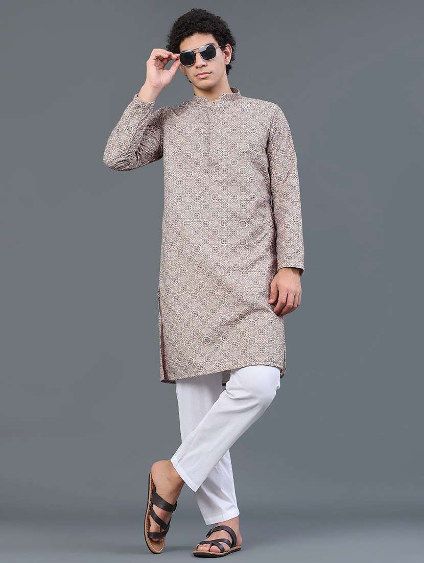 men printed long sleeves kurta pyjama set - 22441037 -  Standard Image - 2