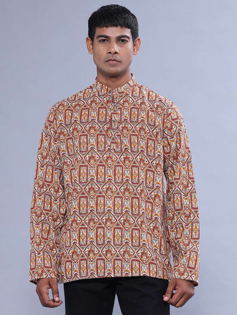 Men Printed Long Sleeves Short Kurta - 22441062 -  Standard Image - 2