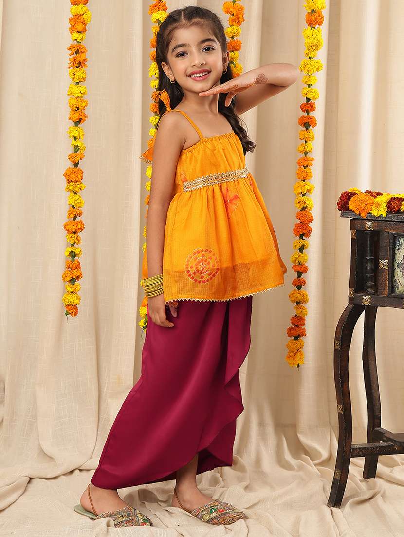 girls multi colored cotton blend kurta skirt set suit set - 22441070 -  Standard Image - 2