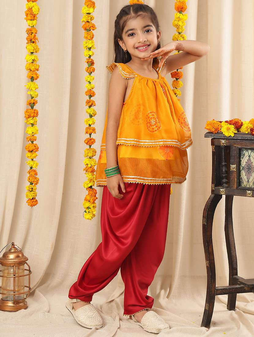 girls yellow colored cotton blend dhoti kurta set - 22441076 -  Standard Image - 2