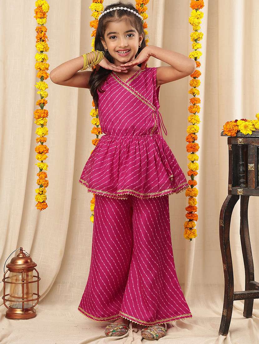 girl  magenta cotton blend kurta palazzo set suit set - 22441078 -  Standard Image - 2