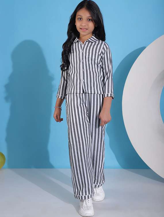 girls striped cotton top & trouser co-ord set - 22441080 -  Standard Image - 2