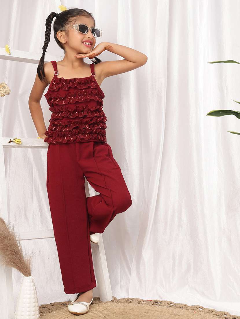 maroon polyester top & trouser co-ord set - 22441093 -  Standard Image - 2