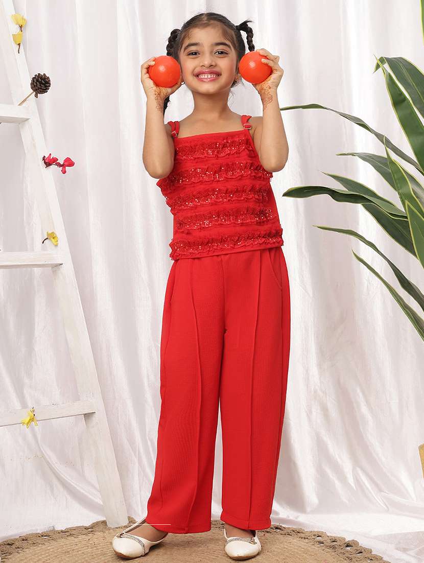 girl red polyester top & trouser co-ord set - 22441094 -  Standard Image - 2