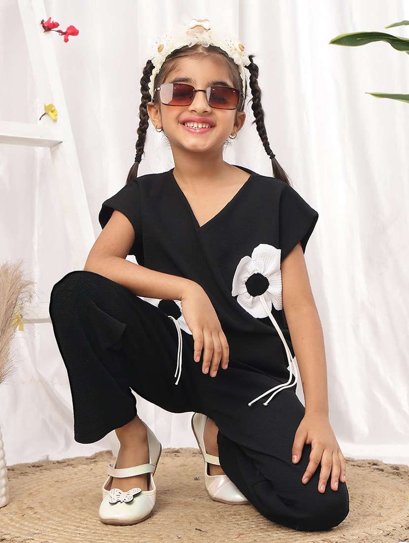girl black polyester top & trouser co-ord set - 22441102 -  Standard Image - 2