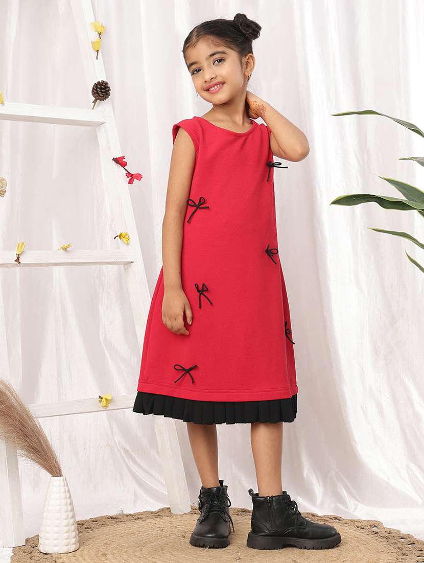 girls red polyester a-line dress