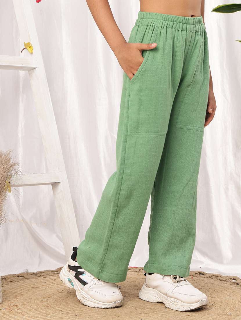 girls green cotton casual trouser - 22441114 -  Standard Image - 2