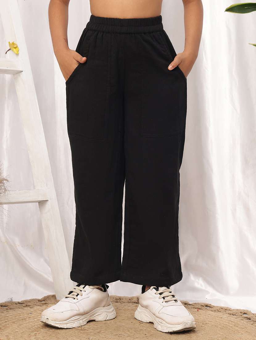 girl black cotton casual trouser - 22441115 -  Standard Image - 2