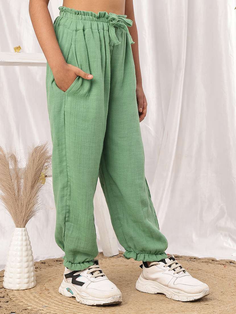 Girl Green Cotton Casual Trouser - 22441116 -  Standard Image - 2