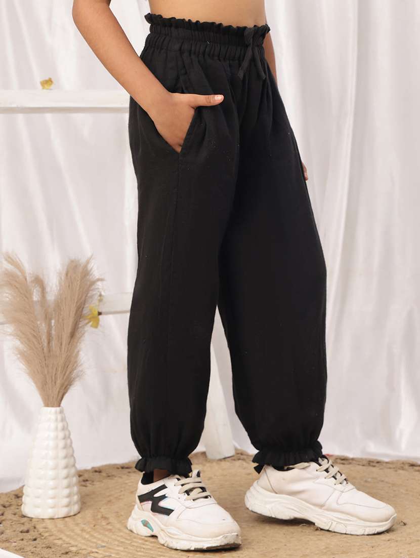 girls black cotton casual trouser - 22441117 -  Standard Image - 2