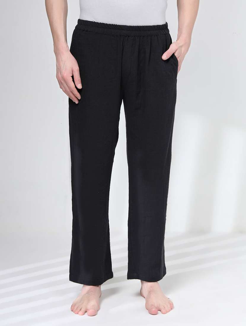 men solid high rise regular fit trouser