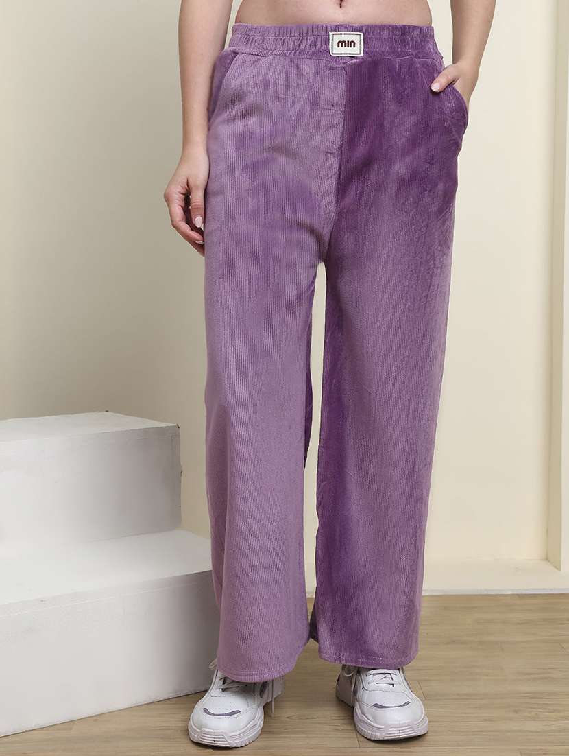 women purple velvet straight trouser