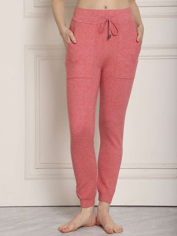 women pink polyester straight trouser