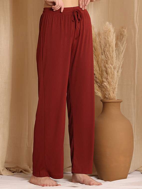 women red cotton blend straight trouser - 22441195 -  Standard Image - 2