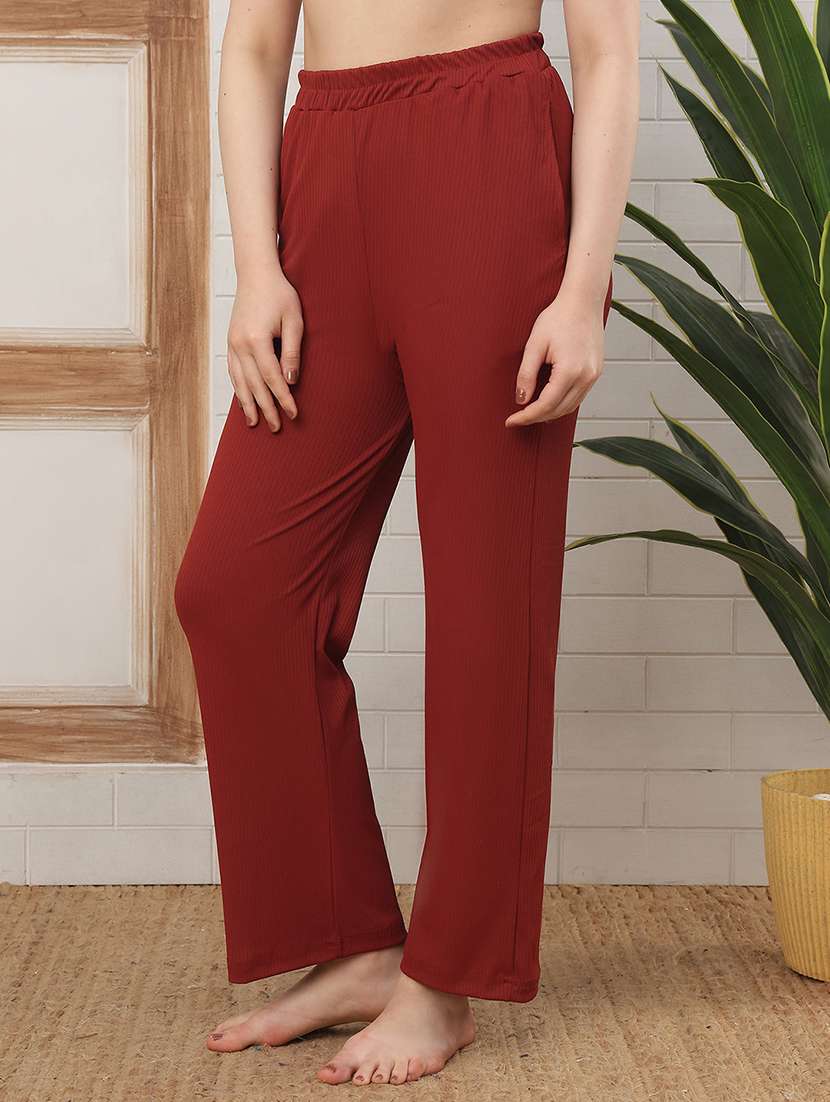 women maroon cotton blend straight trouser - 22441207 -  Standard Image - 2