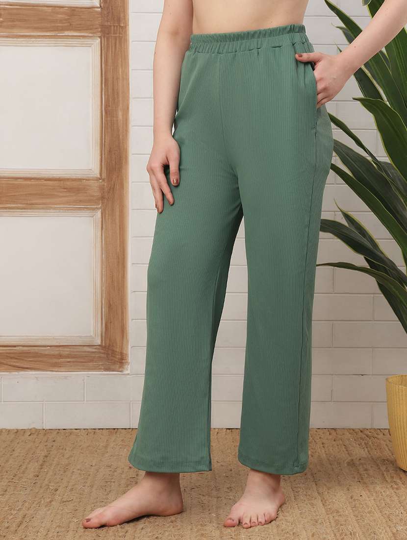 women green cotton blend straight trouser - 22441209 -  Standard Image - 2