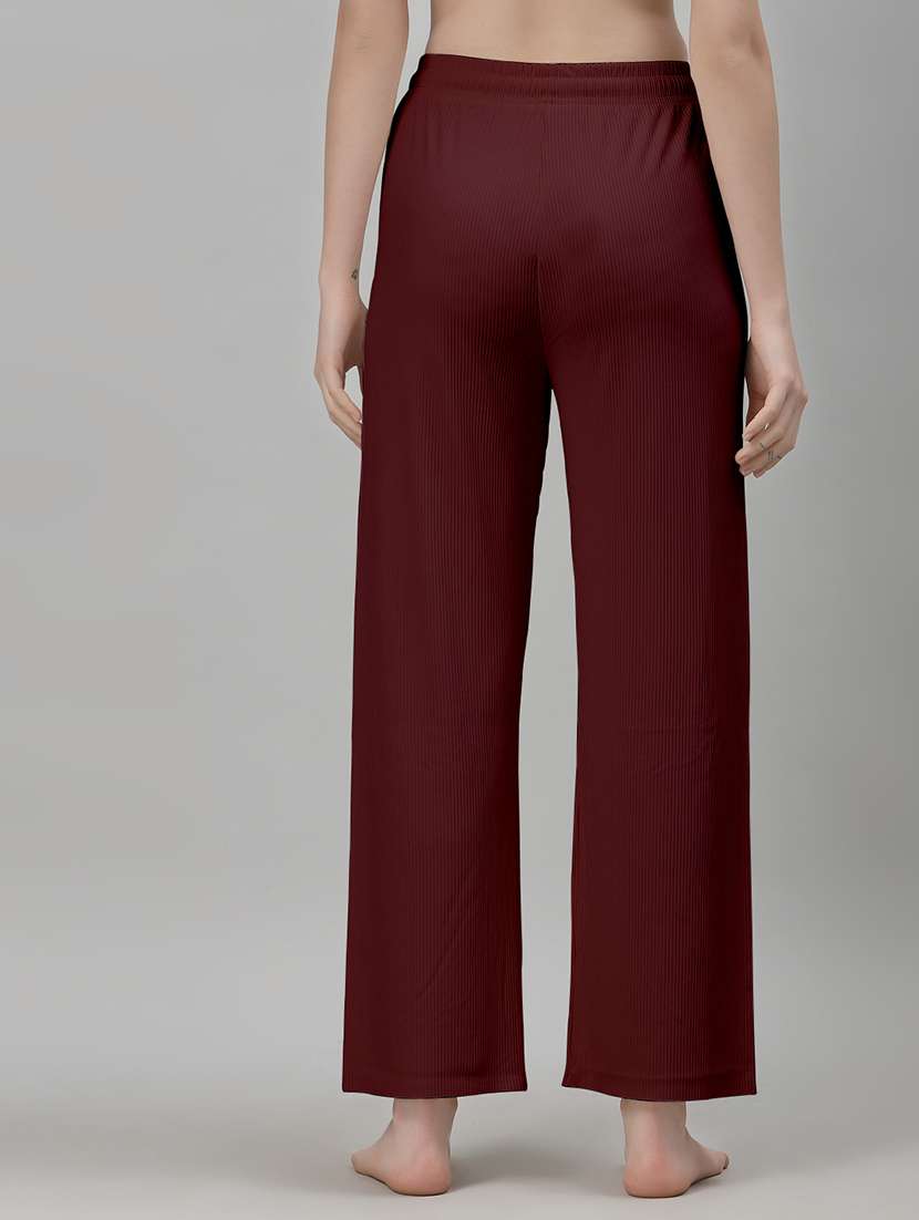 women burgundy cotton blend straight trouser - 22441212 -  Standard Image - 2