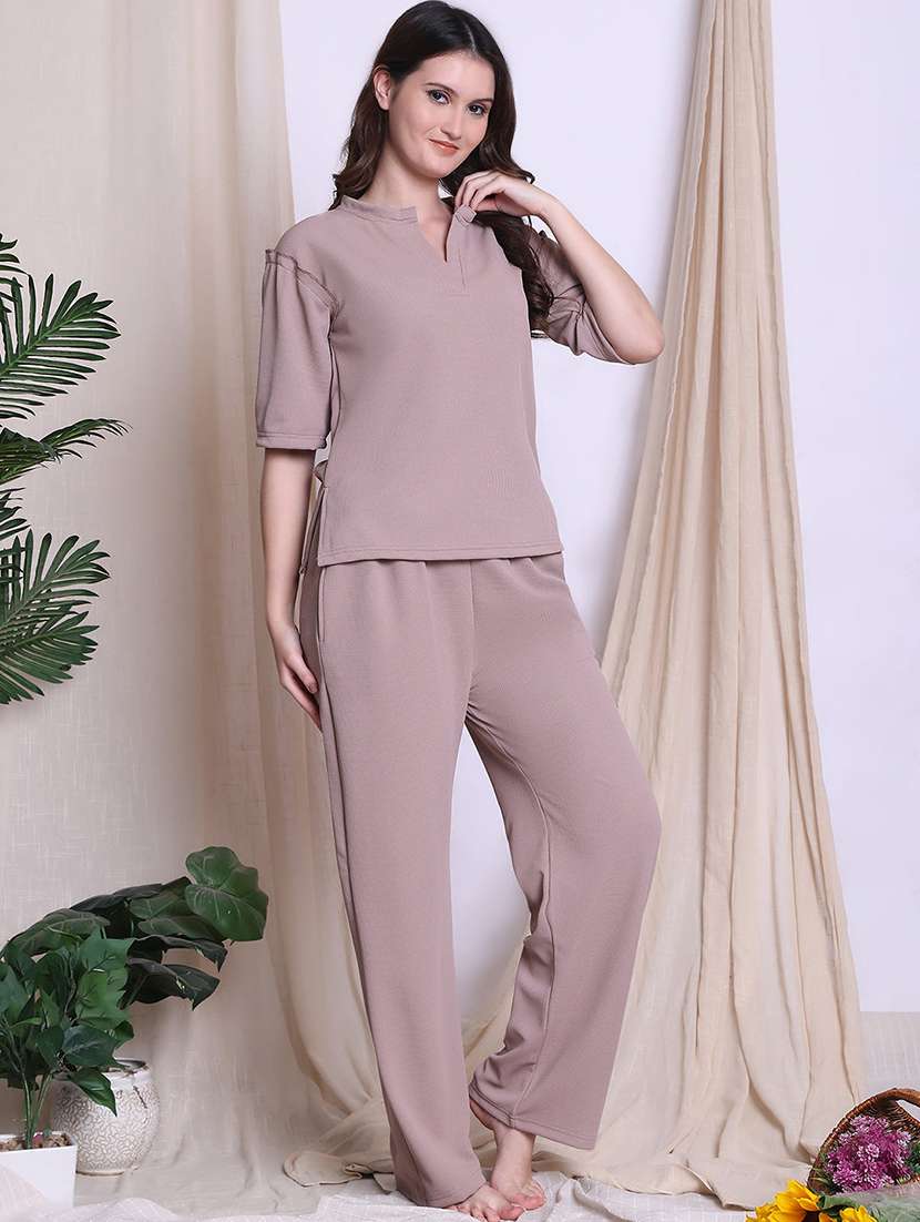 women solid nightwear pyjama set - 22441217 -  Standard Image - 2