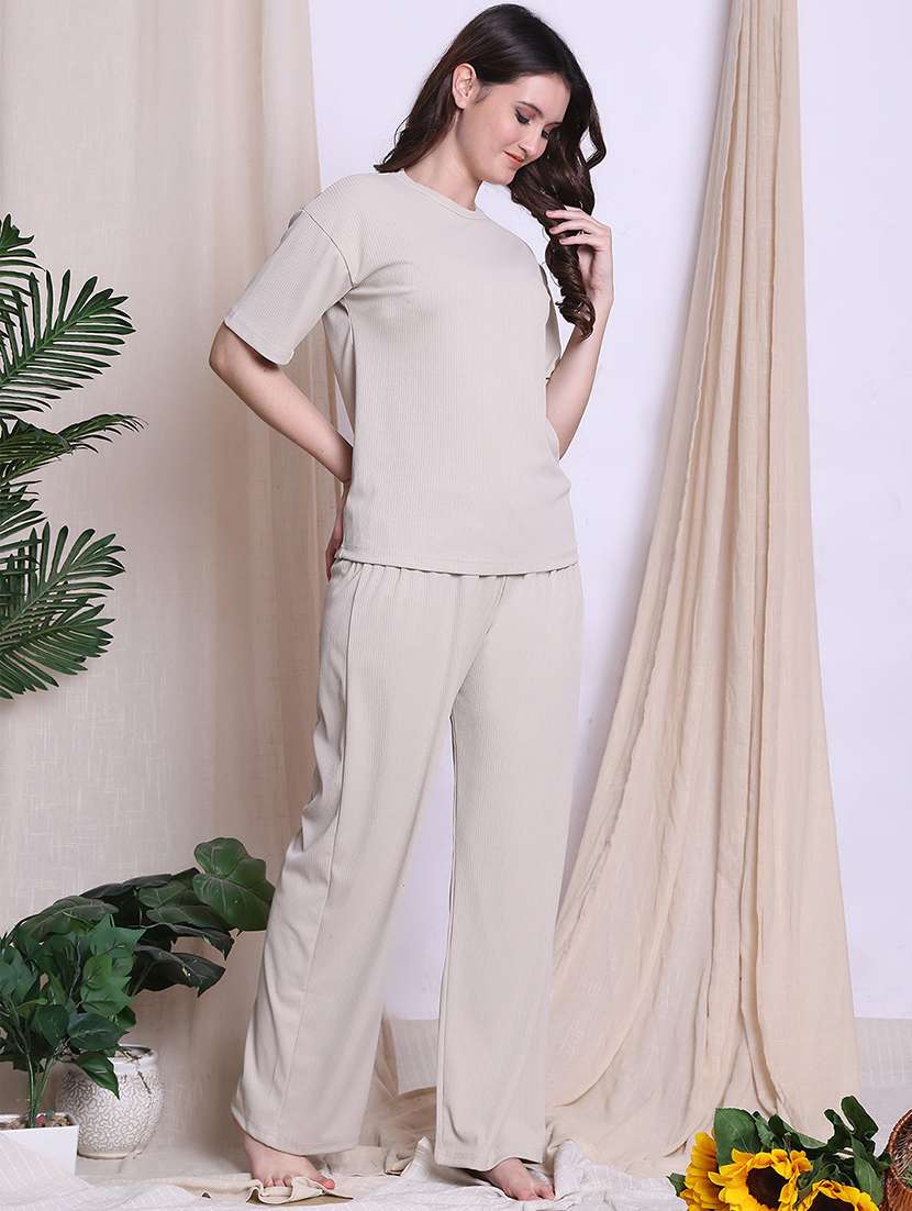women solid nightwear pyjama set - 22441219 -  Standard Image - 2