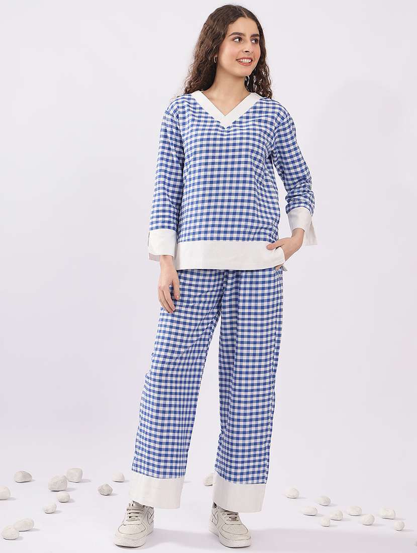 women checkered nightwear pyjama set - 22441237 -  Standard Image - 2