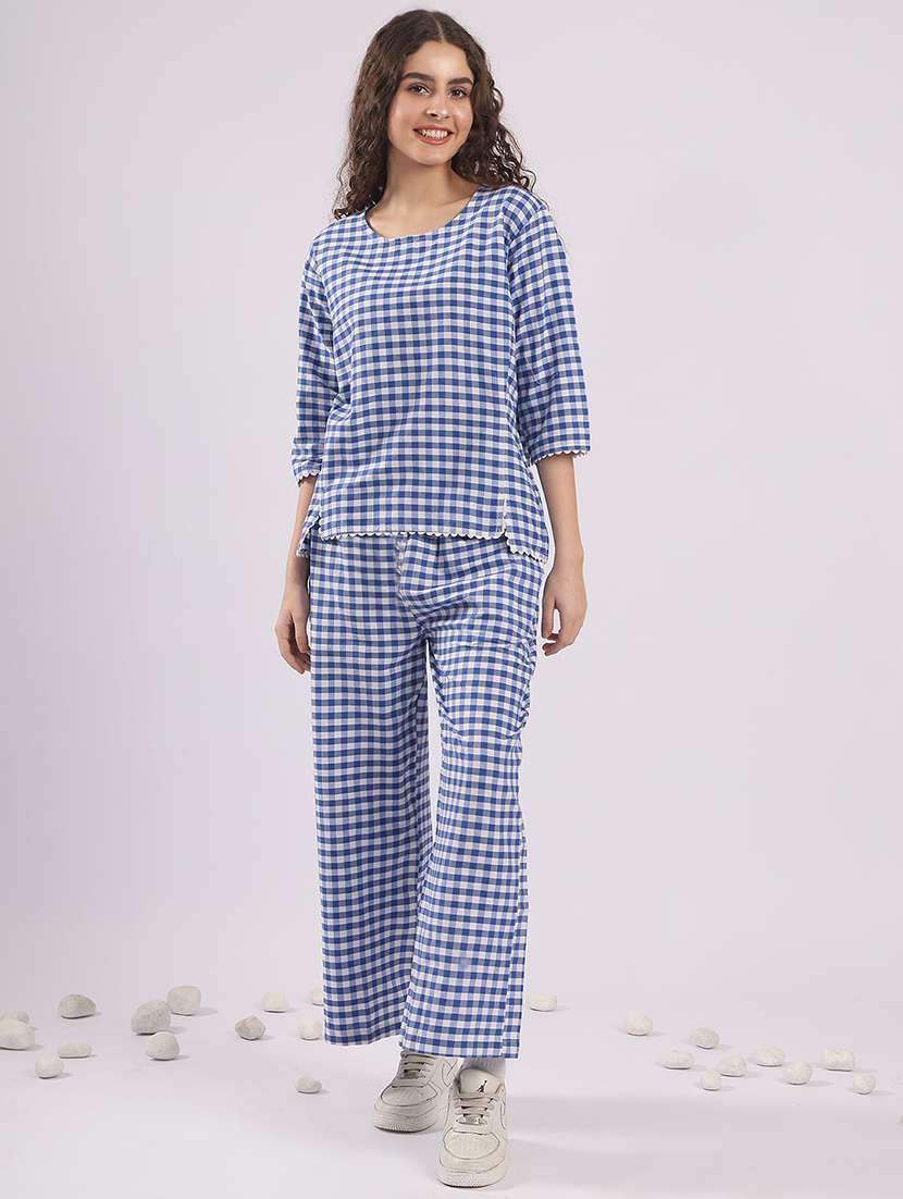 women checkered nightwear pyjama set - 22441240 -  Standard Image - 2