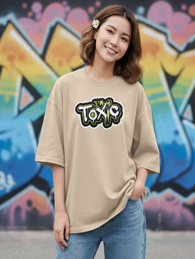 women typographic drop shoulder oversized t-shirt