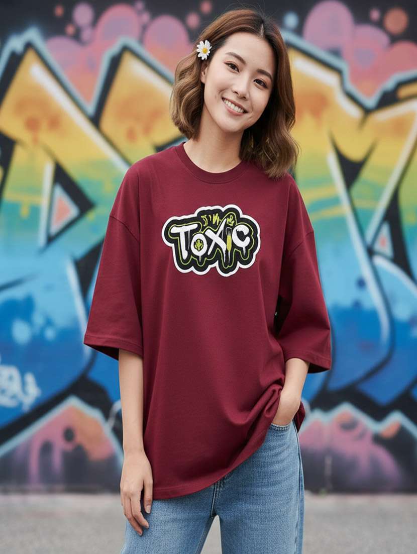 women typographic drop shoulder oversized t-shirt