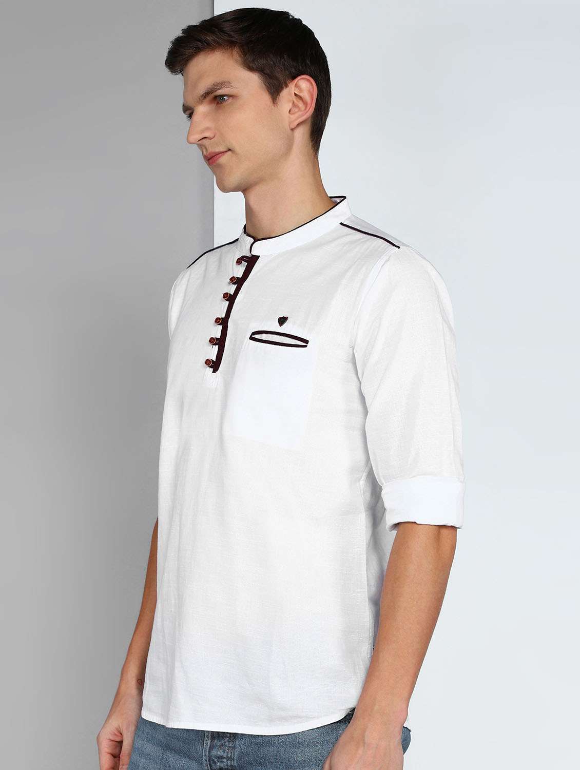 men solid mandarin neck short kurta - 22441446 -  Standard Image - 2