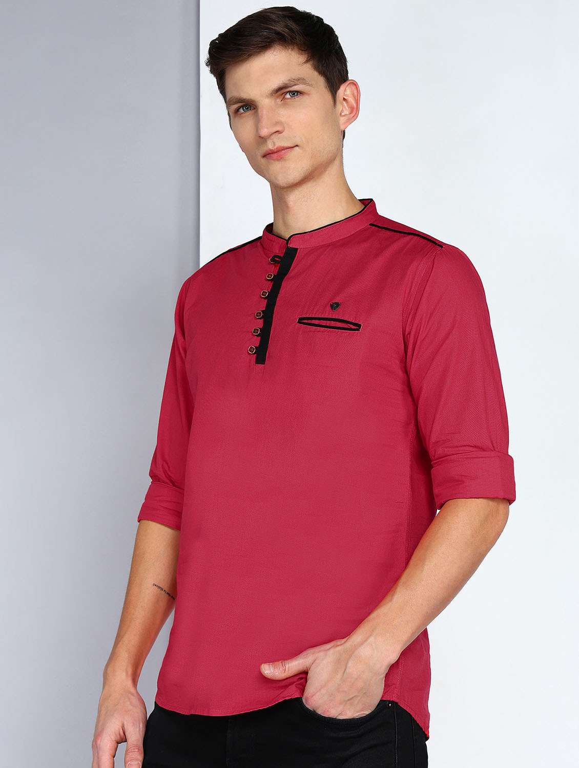 men solid mandarin neck short kurta - 22441447 -  Standard Image - 2